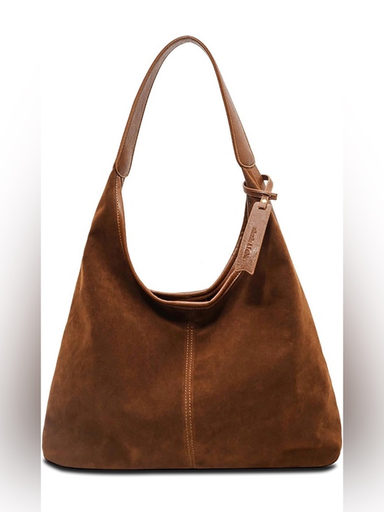 Handbags - Faux Suede Slouchy Hobo  Shoulder Purse Light Brown-New